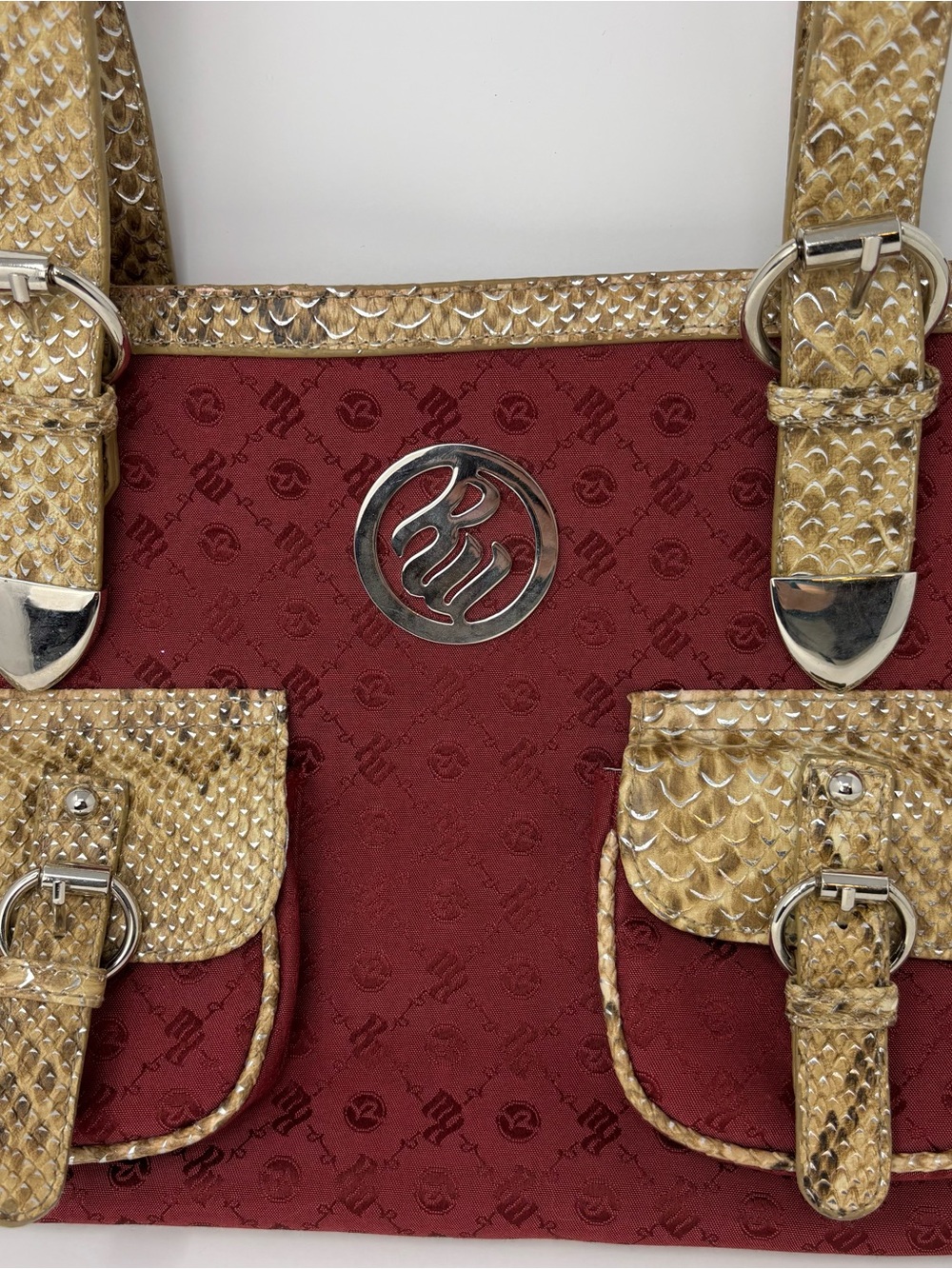 Vintage Y2K Rocawear Red Monogram Shoulder Bag Snakeskin Buckle Purse Handbag - Picture 2 of 10